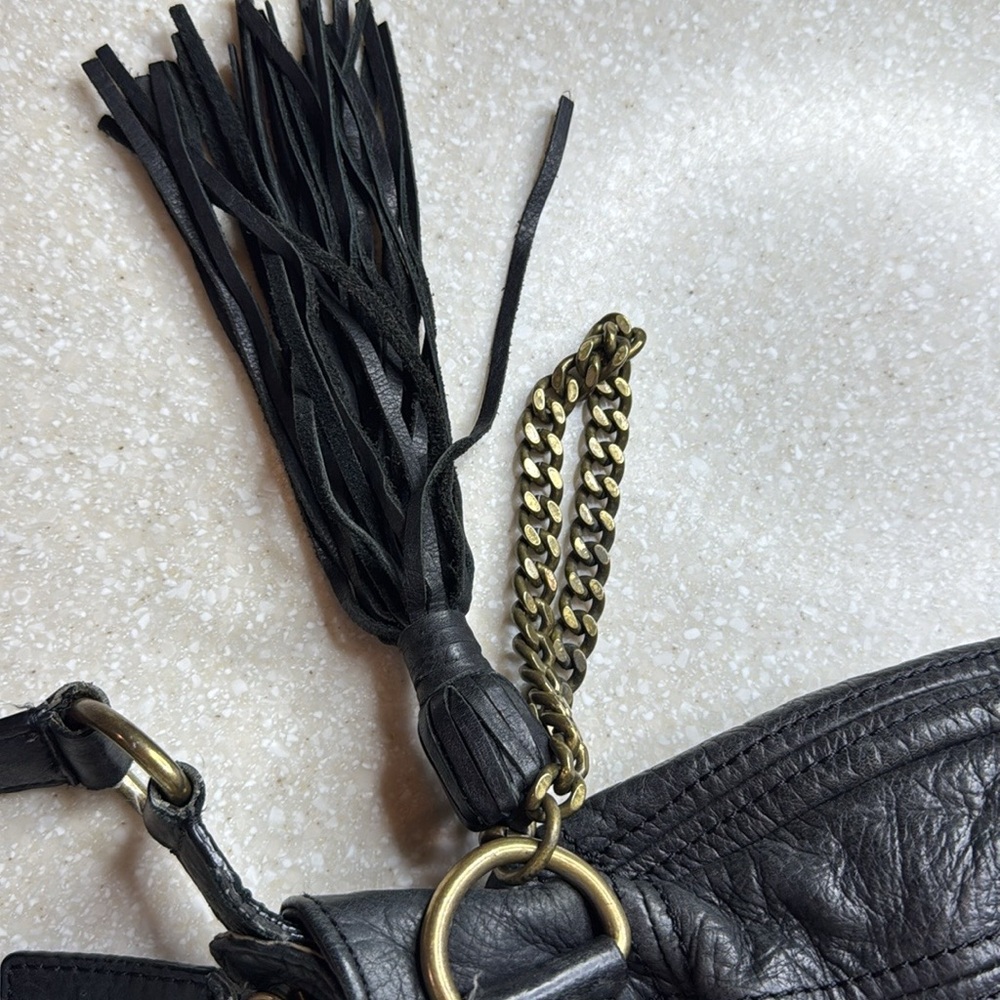 Juicy Couture 2000’s Black Leather & Chain Tassel  Purse - Picture 6 of 12